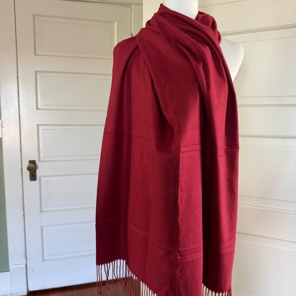 Luxurious Deep Red Fringe Wrap Scarf – 25” x 70”